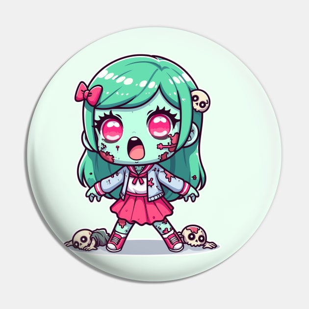 Zombie Skull Kawaii Girl Pin by DesignDinamique