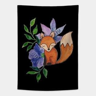 Little Fox and Floral Pattern in Gouache Tapestry