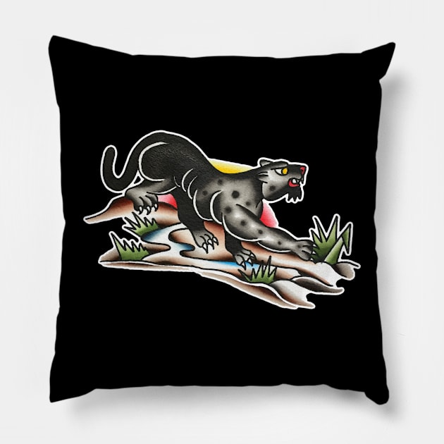 Prowling Panther Tattoo Design Pillow by forevertruetattoo