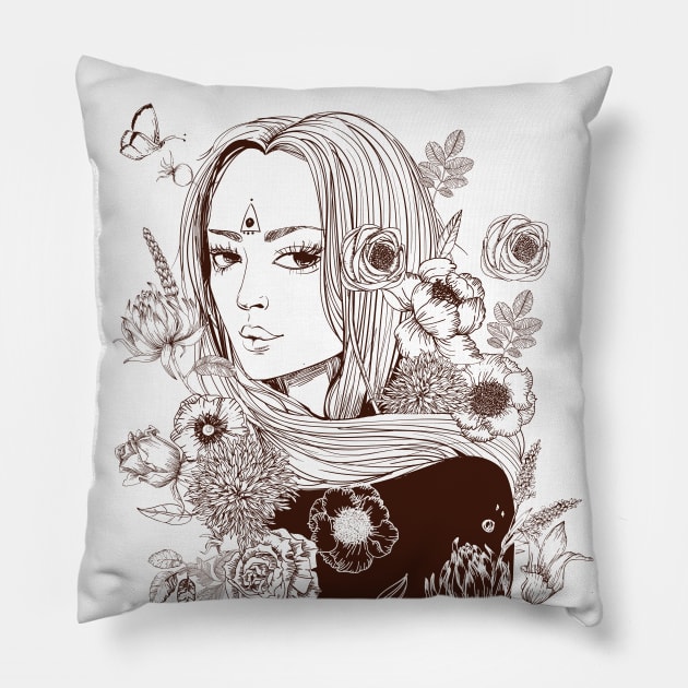 Floral Hair 4 Pillow by EveFarb