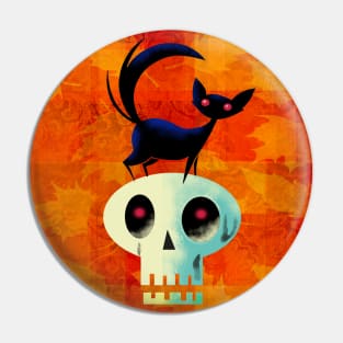 Halloween Cat on Skull Pin