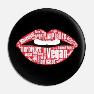 Vegan Movement Red Lips Word Collage Pin