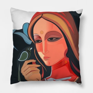 Beautiful lady with the bird Pillow