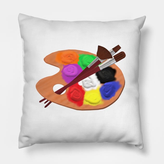 Paint Palette with Artist Brushes (White Background) Pillow by Art By LM Designs 