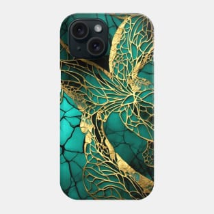 Golden Butterfly Wings Design On A Cracked Green Wall Phone Case