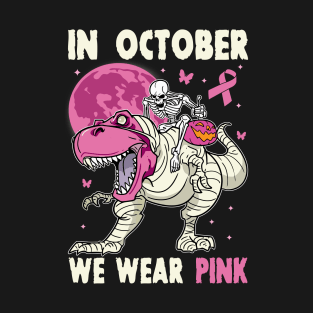 In October We Wear Pink Kids Pink Ribbon T-Rex Breast Cancer Awareness for Boys Kids T-Shirt