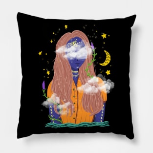 Magical Lady In The Night Sky Pillow