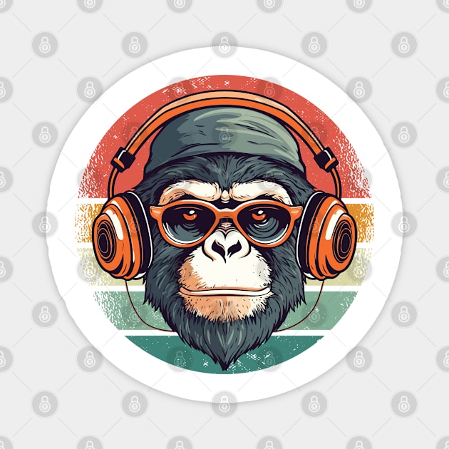 Chimp with Headphone - For Musicians and Zoologists Magnet by Graphic Duster