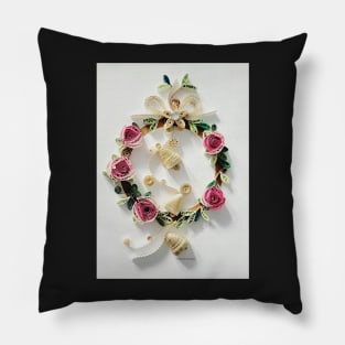 Printed Paper Quilling Art/Original Art by Hyunah Yi/ Christmas print card /Christmas handmade card/Rose wreath card Pillow