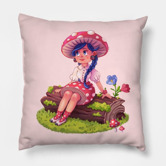 Mushroom Girl Pillow by Hoda Hefzy 