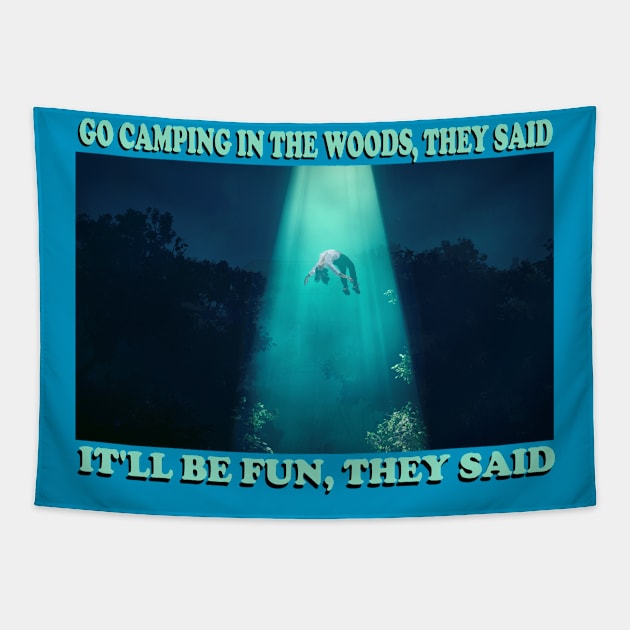 Go camping, get abducted by aliens Tapestry by Acutechickendesign