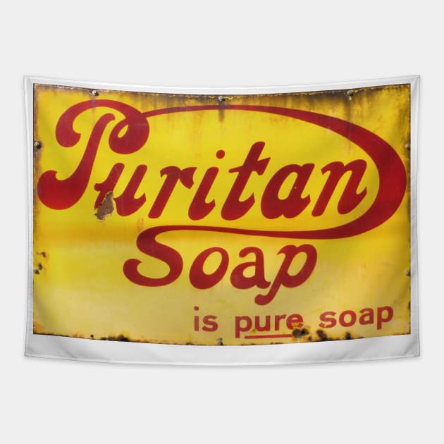 Puritan Soap, Vintage Enamel Sign Tapestry by JonDelorme