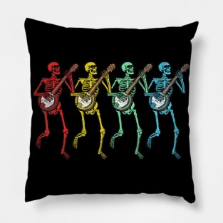 Retro Dancing Skeleton Banjo Psychedelic Color Pillow