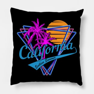 Retro 80s Style California Summer Beach Pillow