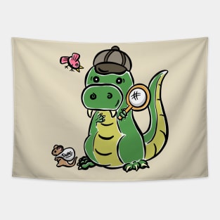 Detective Tyrannosaurus Dinosaur Dino Cartoon Cute Character Tapestry