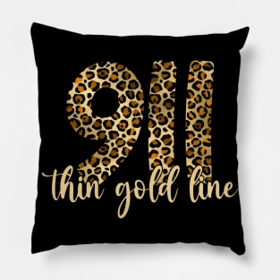 911 Thin Gold Line Dispatcher Leopard Print Pillow