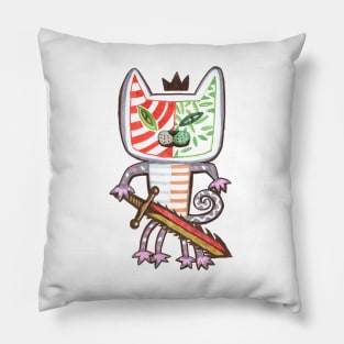 Black-crowned cat warrior illustration with with a sword Pillow