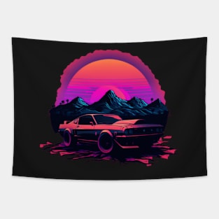 Ford Mustang Shelby synthwave sunset Tapestry