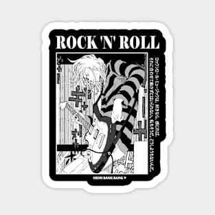 Anime Punk Rock Band Black and White Manga Aesthetic Magnet