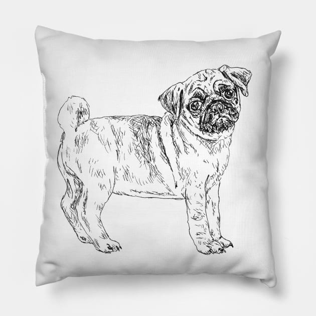 Cute Sad Pug Pillow by marianasantosart
