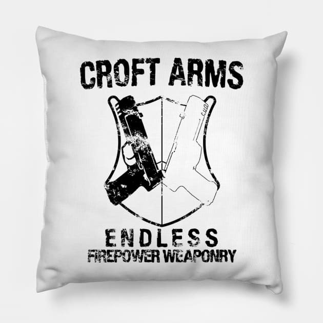 Croft Arms - Black Pillow by JohnLucke