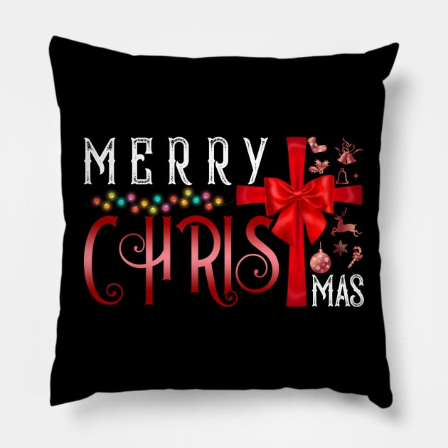 Merry ChristMas Cross Christian Religious Christmas Quotes Pillow by Happy Shirt