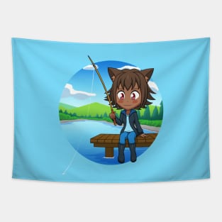 I Would Rather Be Fishing - Chibi Cat Girl Tapestry