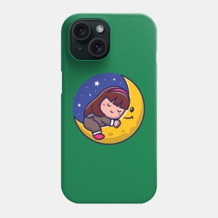 Cute Girl Sleeping On Moon Cartoon Vector Icon Illustration Phone Case