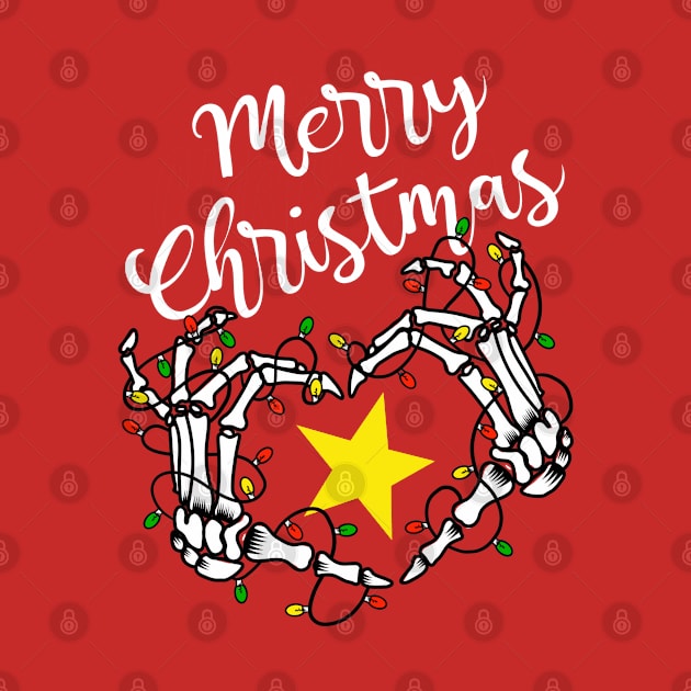 Merry Christmas Heart Love Skeleton Hands Lights Winter Holiday Seasonal by Sassee Designs