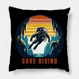 Retro Cave Diving Explore Adventure Pillow