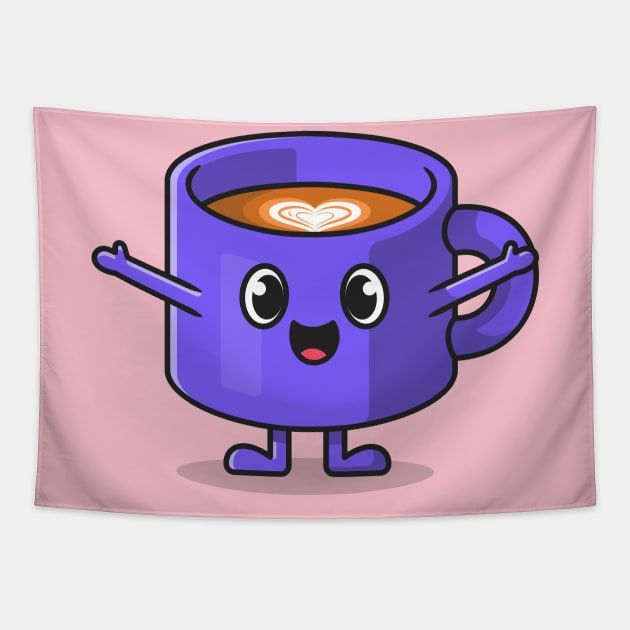 Cute Happy Coffee Cup Cartoon Tapestry by Catalyst Labs