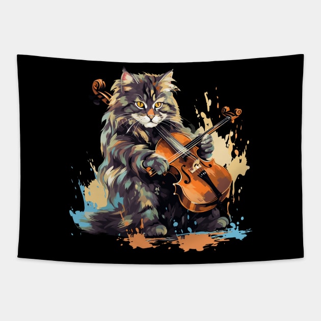 Maine Coon Cat Playing Violin Tapestry by Graceful Designs