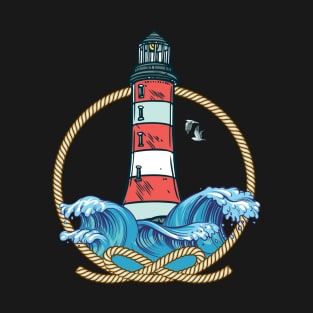 Lighthouse Sea Seagull Coast Water Shipping T-Shirt