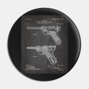 Luger Pistol Firearms Patent - Gun Lover Vintage Guns Art - Black Chalkboard Pin