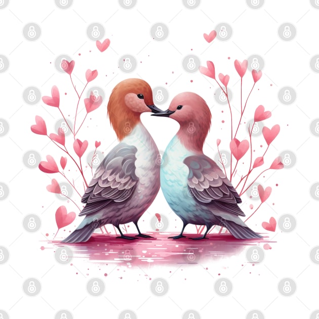 Valentine Kissing Northern Pintail Bird Couple by Chromatic Fusion Studio