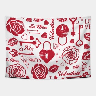 Kitsch Valentine | red and white | love pattern Tapestry