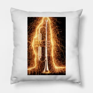 Trumpet outlined with sparks Pillow