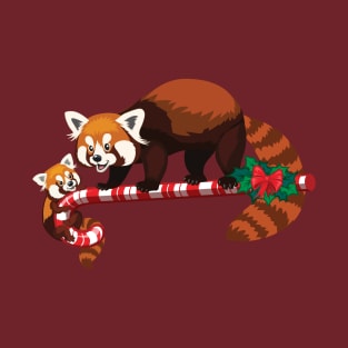 Red Pandas on Candy Cane T-Shirt