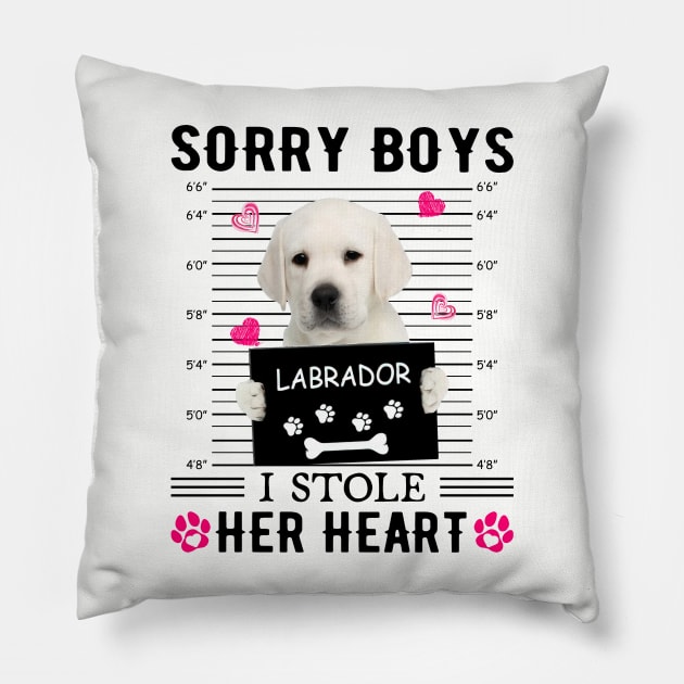 White Labrador Sorry Boys I Stole Her Heart Valentine Pillow by PlumleelaurineArt