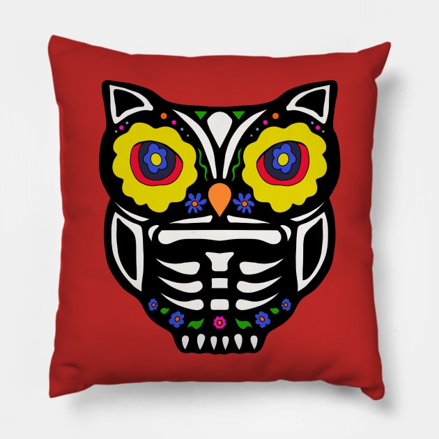 Adorable Sugar Skull Owl Pillow by DiegoCarvalho