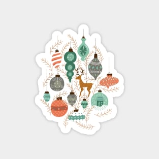 Holiday Ornaments in Coral + Aqua Magnet