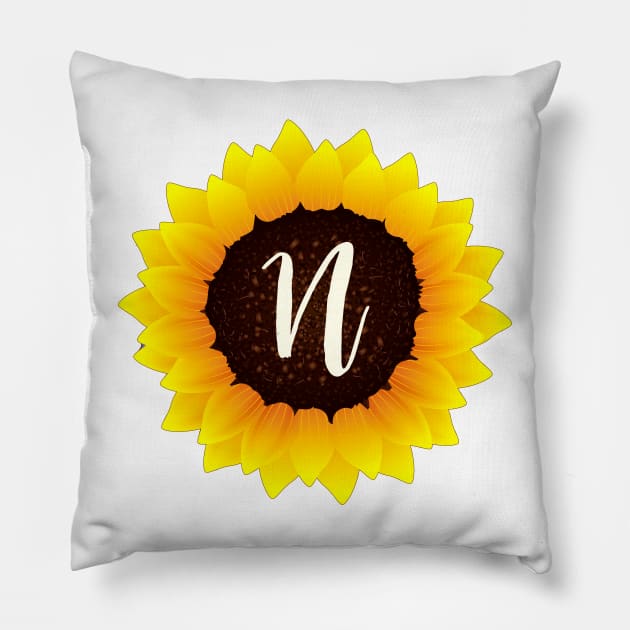 Floral Monogram N Bright Yellow Sunflower Pillow by floralmonogram