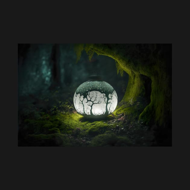 Exotic soft glow lamp in thick green forest by UmagineArts