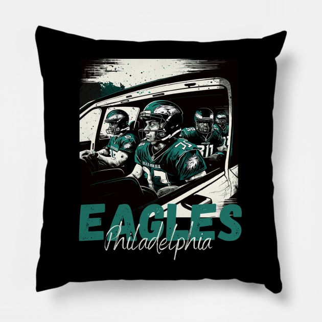 Philadelphia eagles football player graphic design cartoon style beautiful artwork Pillow by Nasromaystro