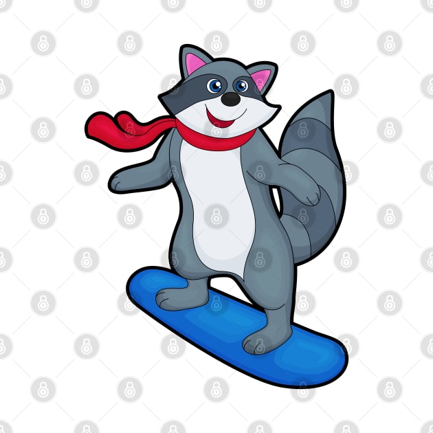 Racoon as Snowboarder with Snowboard & Scarf by Markus Schnabel