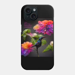 Beautiful black hummingbird - floral and bird theme Phone Case