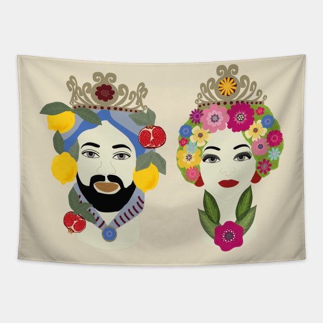 SICILIAN HEADS KITSCH Tapestry by Variat