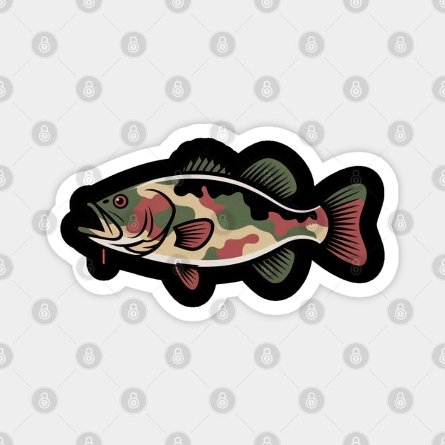 Fishing Camouflage, Bass Fish Design for Fishermen & Patriots – Perfect for Anglers, Boat Fishing Magnet by Pixel Threads 