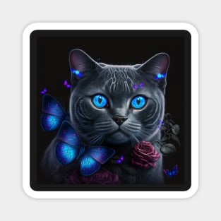 Gleaming Blue British Shorthair With Butterflies Magnet