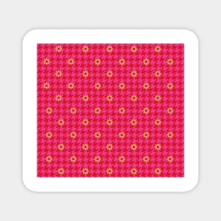 Red and Pink Houndstooth Flower Dot Magnet